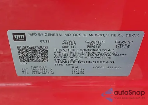 2022 Chevrolet Blazer Fwd Rs from USA, damaged, VIN 3GNKBERS8NS220451